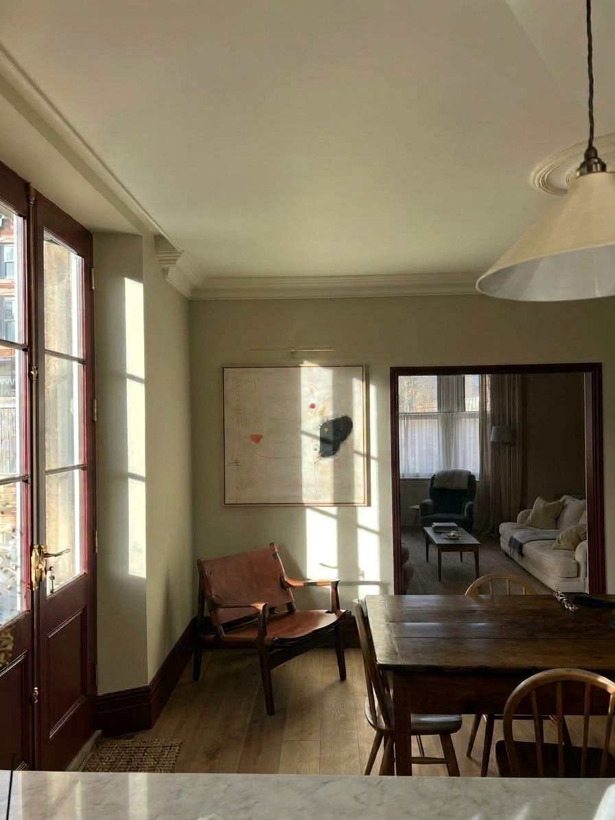 Living and dining room with garden doors